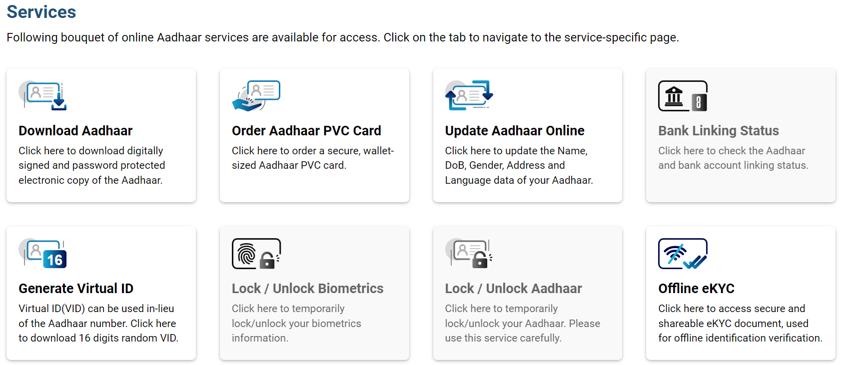 myAadhaar online services.